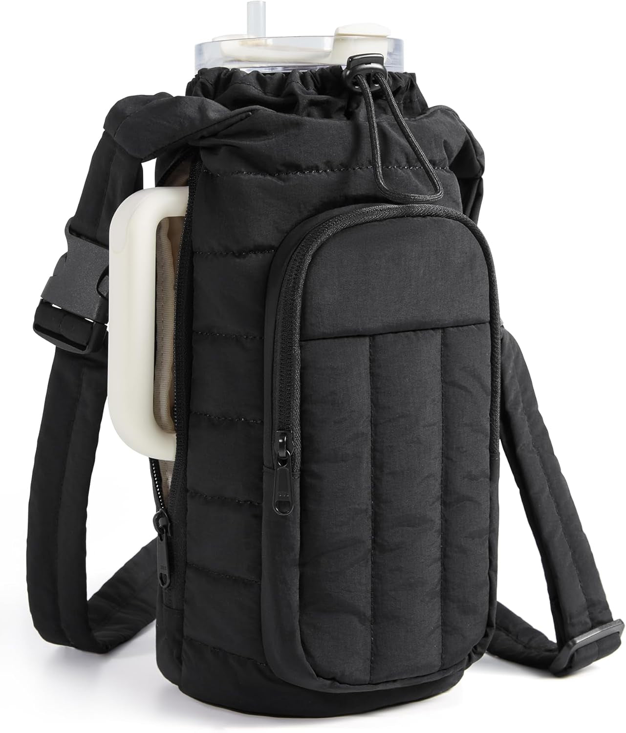 40Oz Water Bottle Holder with Strap, Quilted Crossbody Purse Drink Carrier, Gym Accessories for Women