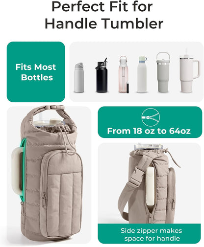 40Oz Water Bottle Holder with Strap, Quilted Crossbody Purse Drink Carrier, Gym Accessories for Women