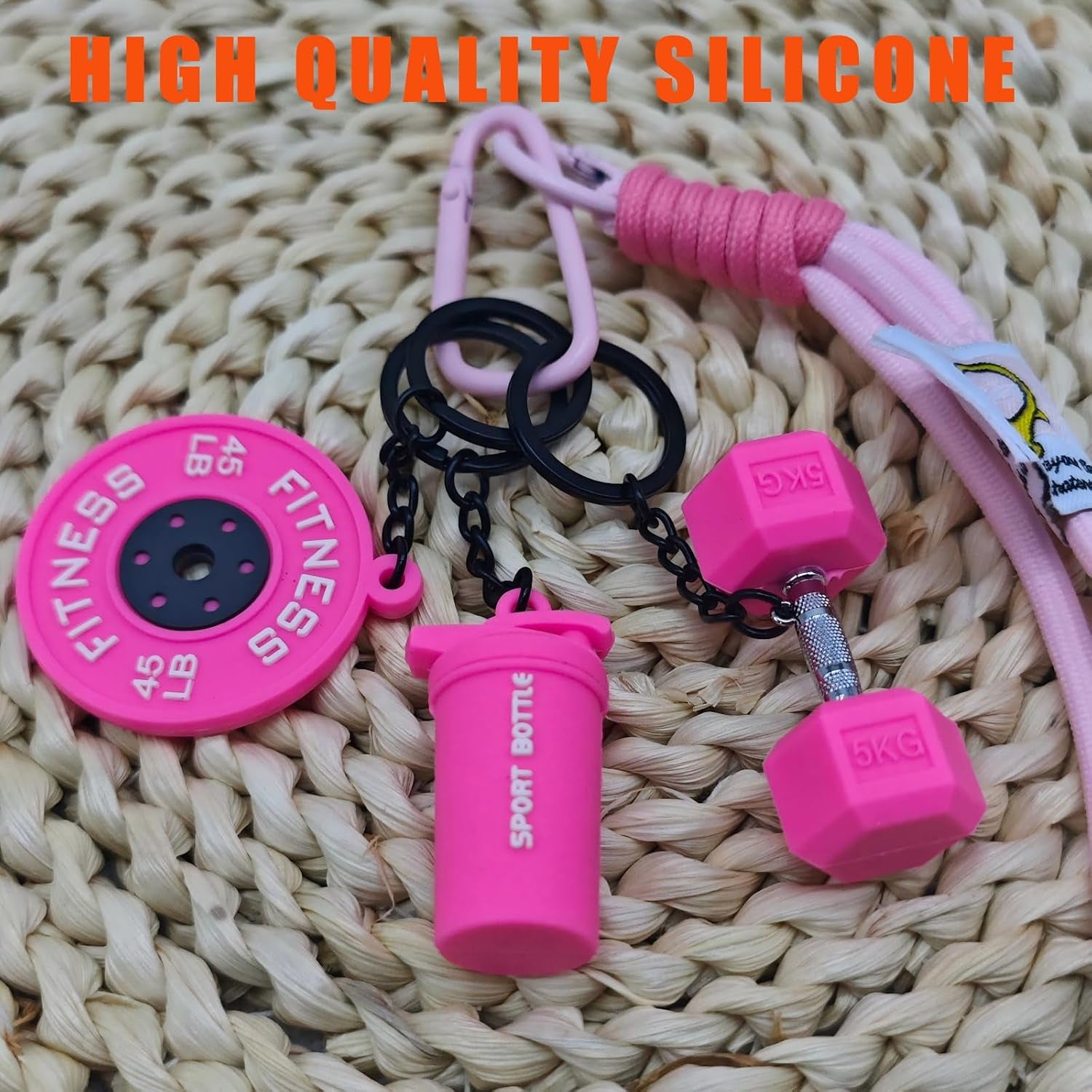 Silicone Dumbbell Keychain with Boxing Gloves Bag Purse Charms Fitness Gift for Gym Lover