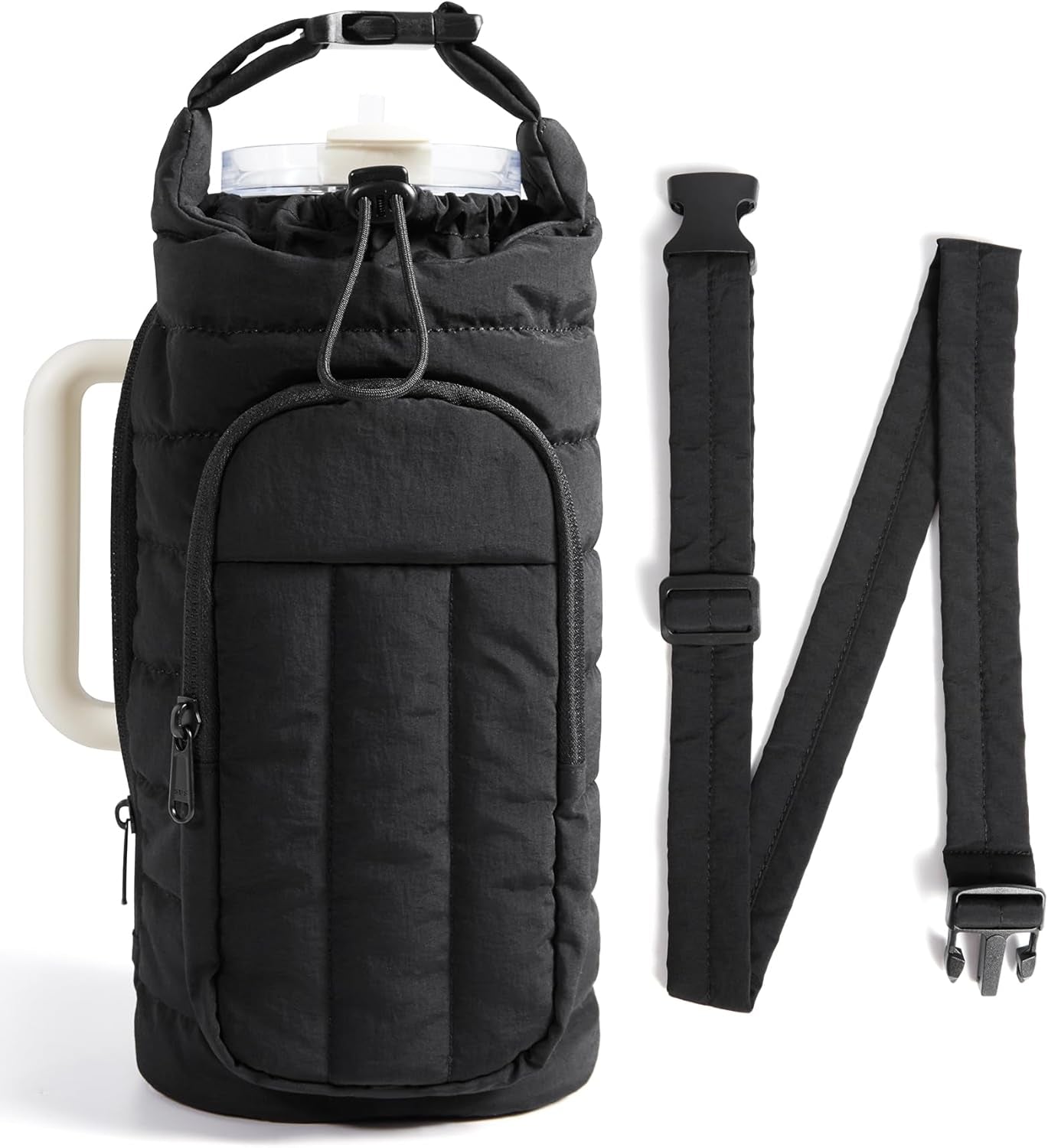 40Oz Water Bottle Holder with Strap, Quilted Crossbody Purse Drink Carrier, Gym Accessories for Women