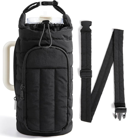 40Oz Water Bottle Holder with Strap, Quilted Crossbody Purse Drink Carrier, Gym Accessories for Women