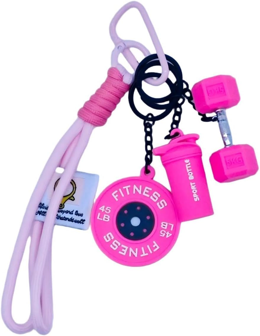 Silicone Dumbbell Keychain with Boxing Gloves Bag Purse Charms Fitness Gift for Gym Lover