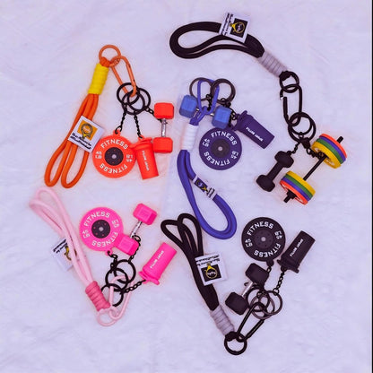 Silicone Dumbbell Keychain with Boxing Gloves Bag Purse Charms Fitness Gift for Gym Lover