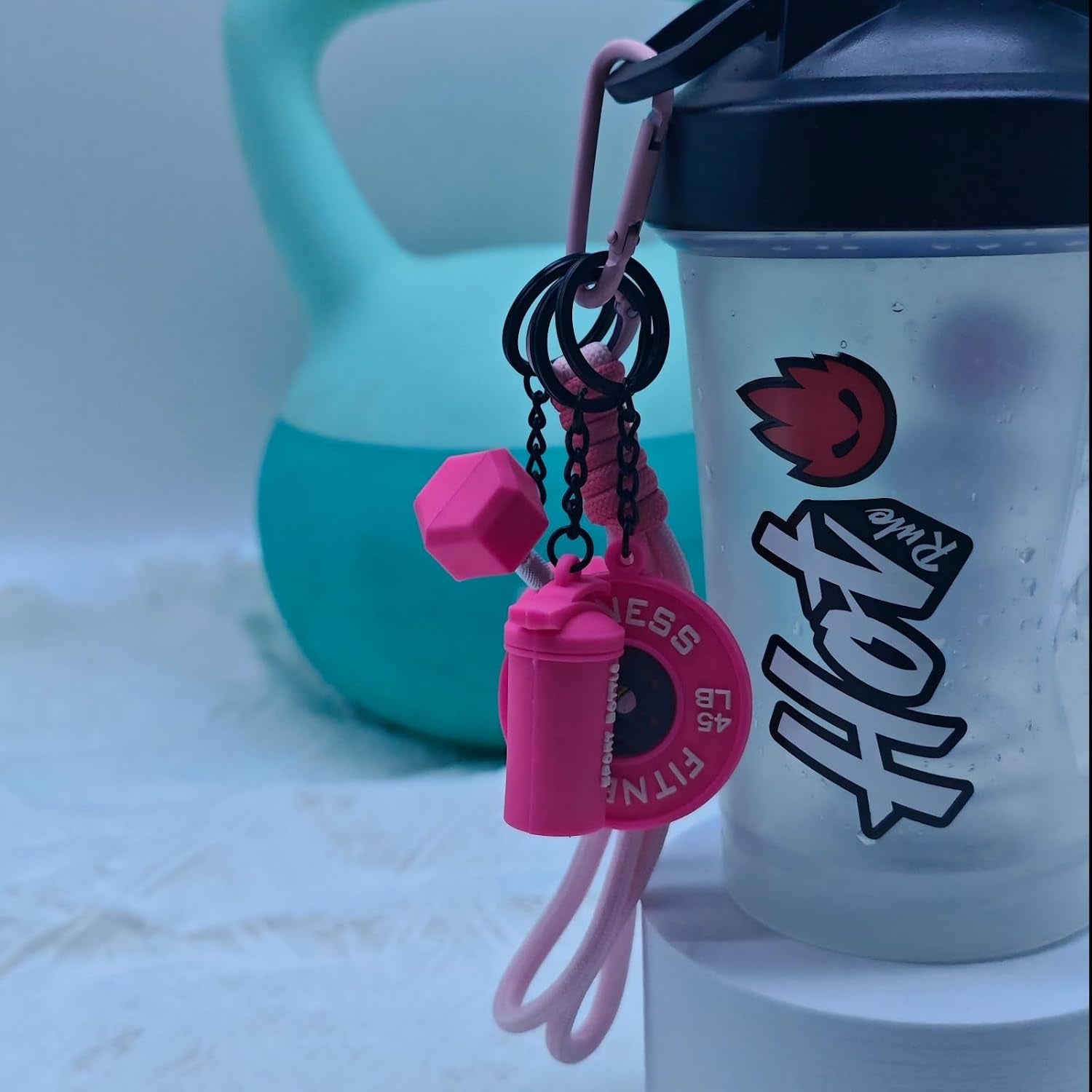 Silicone Dumbbell Keychain with Boxing Gloves Bag Purse Charms Fitness Gift for Gym Lover