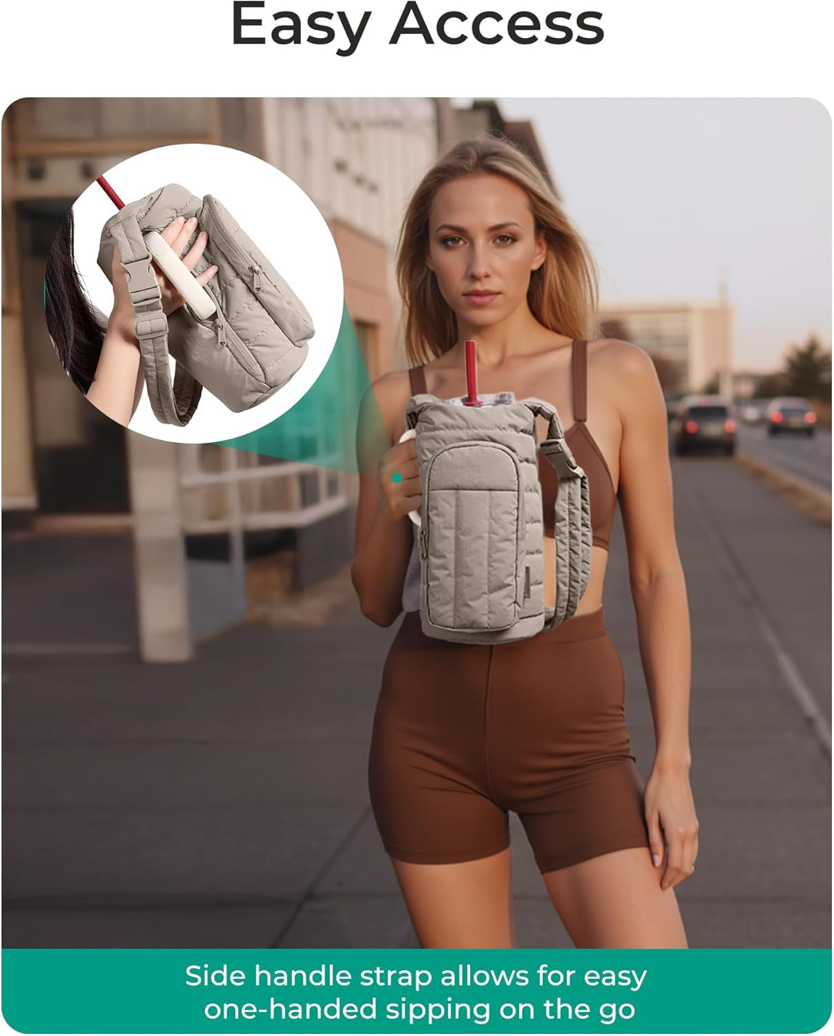40Oz Water Bottle Holder with Strap, Quilted Crossbody Purse Drink Carrier, Gym Accessories for Women