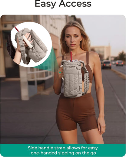 40Oz Water Bottle Holder with Strap, Quilted Crossbody Purse Drink Carrier, Gym Accessories for Women