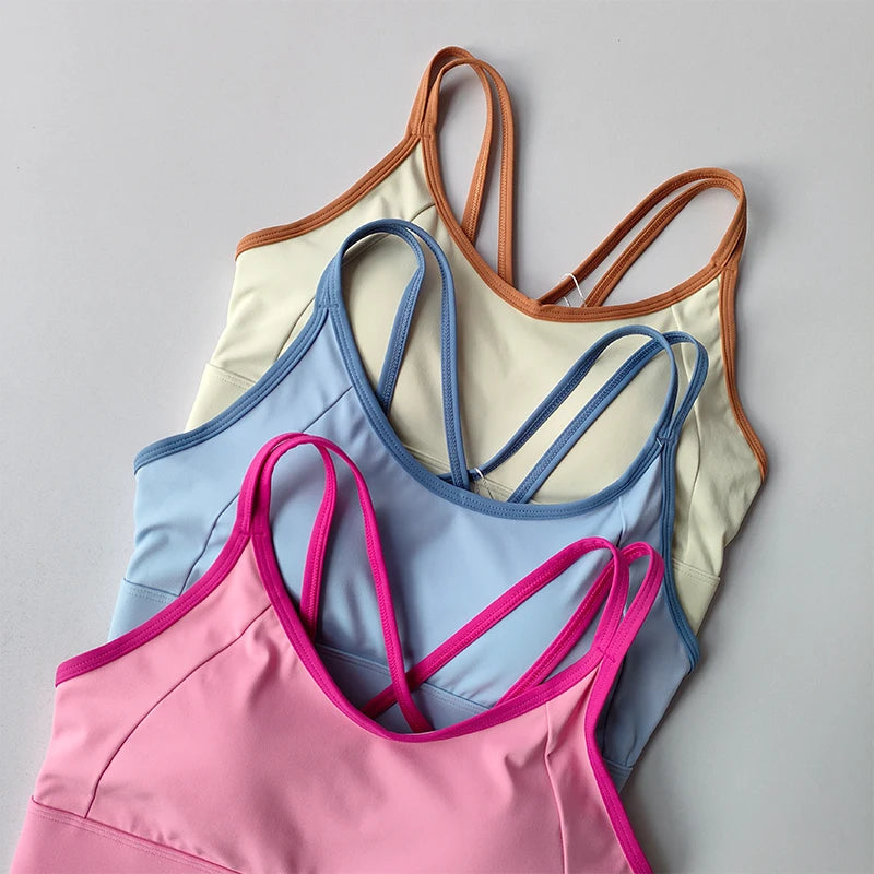 Women Sports Bra Top Push up Fitness Fixed with Pad Yoga Bra Underwear Sport Tops Activities Bras Running Vest Gym Wear