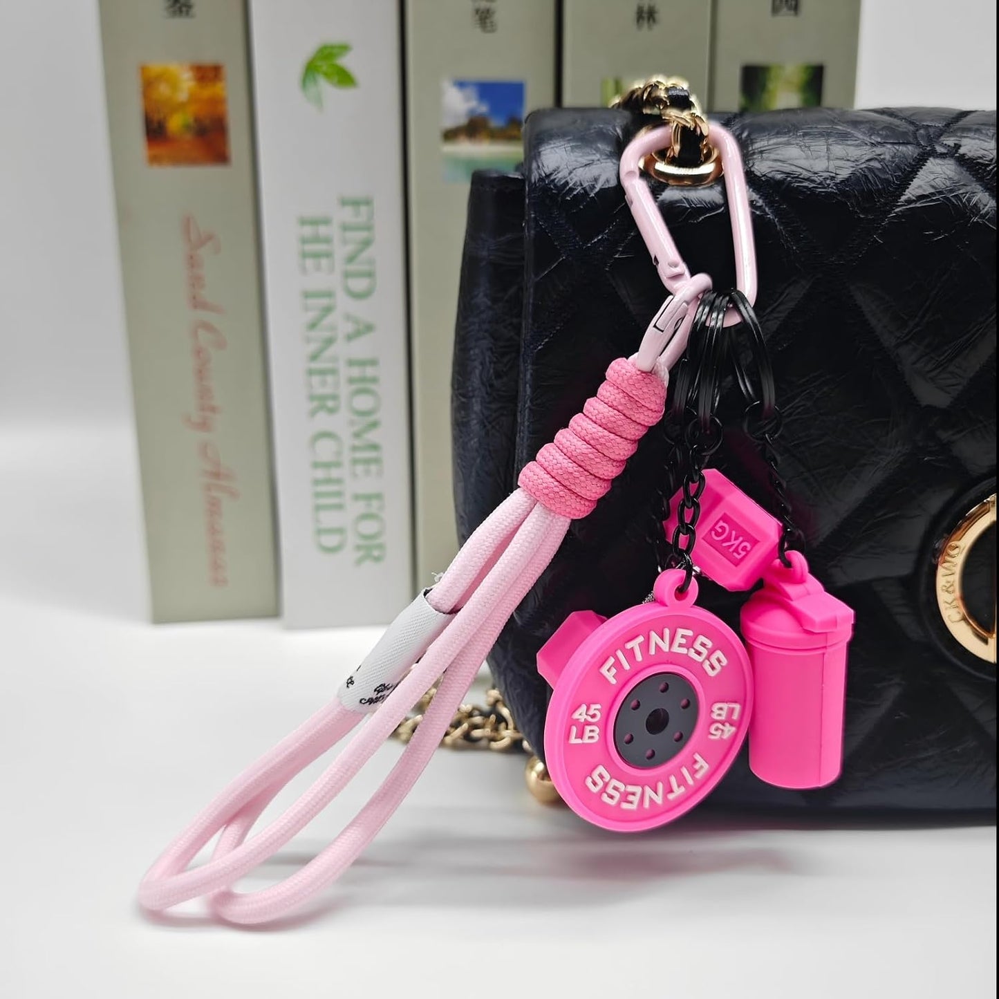Silicone Dumbbell Keychain with Boxing Gloves Bag Purse Charms Fitness Gift for Gym Lover