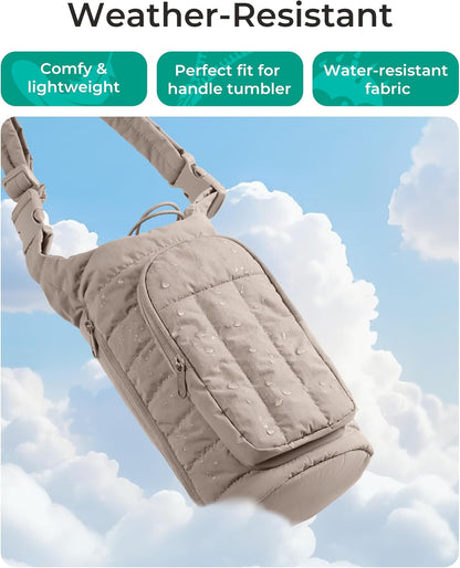 40Oz Water Bottle Holder with Strap, Quilted Crossbody Purse Drink Carrier, Gym Accessories for Women