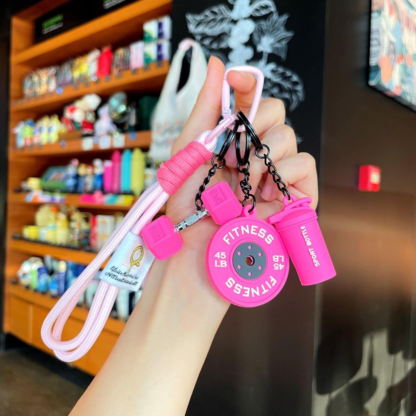 Silicone Dumbbell Keychain with Boxing Gloves Bag Purse Charms Fitness Gift for Gym Lover