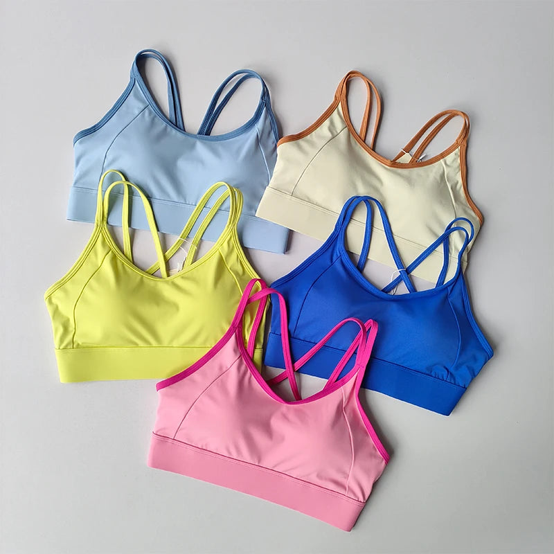 Women Sports Bra Top Push up Fitness Fixed with Pad Yoga Bra Underwear Sport Tops Activities Bras Running Vest Gym Wear