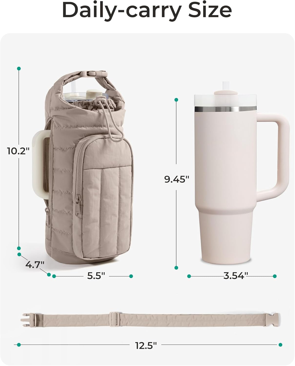 40Oz Water Bottle Holder with Strap, Quilted Crossbody Purse Drink Carrier, Gym Accessories for Women