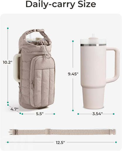 40Oz Water Bottle Holder with Strap, Quilted Crossbody Purse Drink Carrier, Gym Accessories for Women
